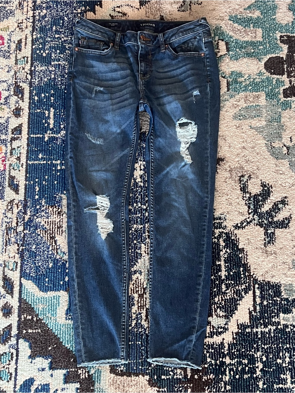 Vigoss Distressed Dark Blue Slim Jeans
